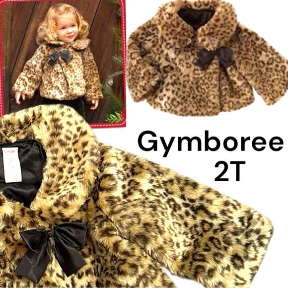 NWOT 2T Gymboree "GLAMOUR KITTY" Faux FUR COLLARED SWING COAT Brown Satin Bow - Picture 1 of 4